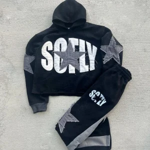 Mens Tracksuit Distressed 2 pc Sweatshirt Sweatpant unisex Streetwear Activewear